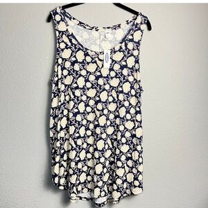 NWT Old Navy Luxe Floral Print Sleeveless Tank Top Women's XL Navy Cream Red